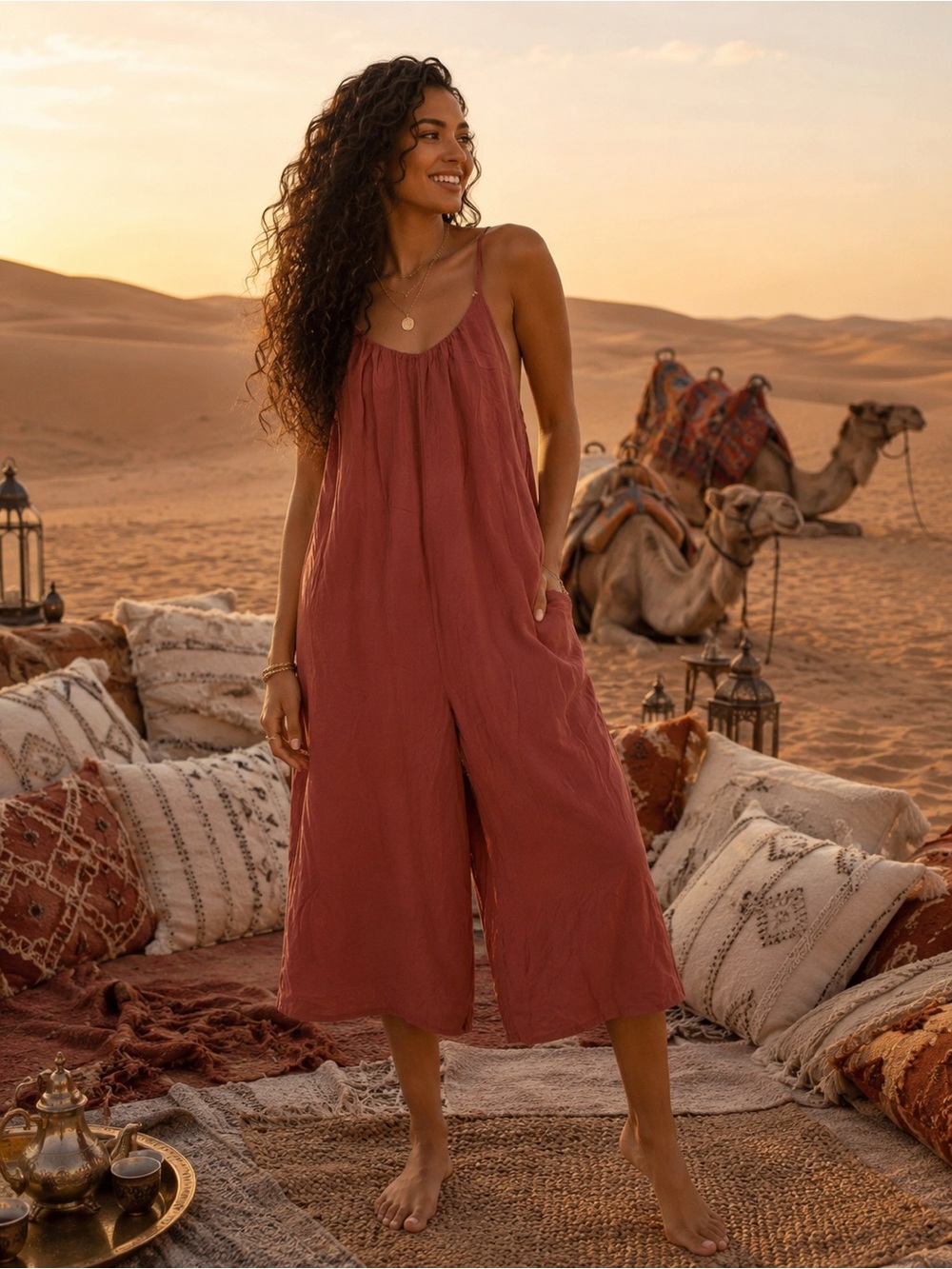 silence + noise Sleeveless Wide-Leg Jumpsuit in Rusty